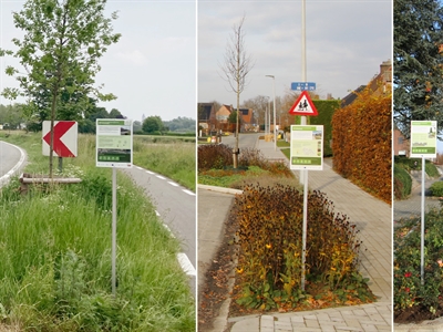 Infoborden bij demo’s over efficiënt waterbeheer in Oost-Vlaamse gemeentes